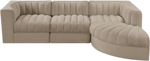 Talia Beige Velvet Performance Fabric Upholstered Sectional, 4-Piece (Style 3)