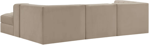 Talia Beige Velvet Performance Fabric Upholstered Sectional, 4-Piece (Style 3)