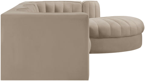 Talia Beige Velvet Performance Fabric Upholstered Sectional, 4-Piece (Style 3)