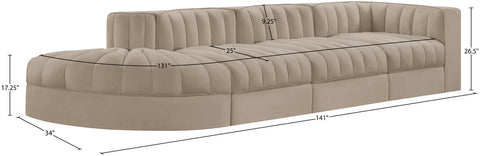 Talia Beige Velvet Performance Fabric Upholstered Sectional, 4-Piece (Style 4)