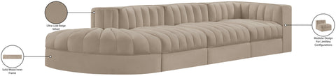 Talia Beige Velvet Performance Fabric Upholstered Sectional, 4-Piece (Style 4)