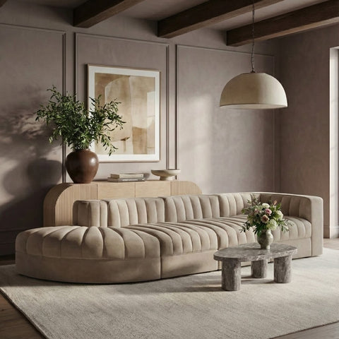 Talia Beige Velvet Performance Fabric Upholstered Sectional, 4-Piece (Style 4)