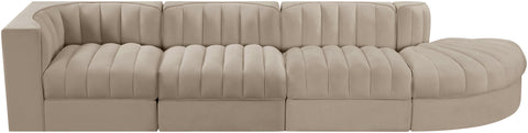 Talia Beige Velvet Performance Fabric Upholstered Sectional, 4-Piece (Style 4)