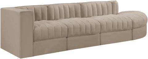 Talia Beige Velvet Performance Fabric Upholstered Sectional, 4-Piece (Style 4)