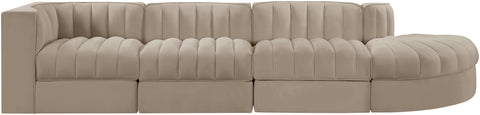 Talia Beige Velvet Performance Fabric Upholstered Sectional, 4-Piece (Style 4)