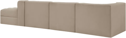 Talia Beige Velvet Performance Fabric Upholstered Sectional, 4-Piece (Style 4)