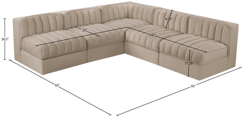 Talia Beige Velvet Performance Fabric Upholstered Sectional, 5-Piece