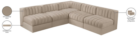 Talia Beige Velvet Performance Fabric Upholstered Sectional, 5-Piece