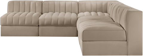Talia Beige Velvet Performance Fabric Upholstered Sectional, 5-Piece