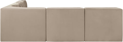 Talia Beige Velvet Performance Fabric Upholstered Sectional, 5-Piece