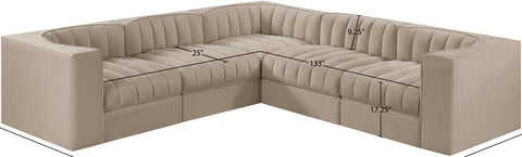 Talia Beige Velvet Performance Fabric Upholstered Sectional, 5-Piece (Style 2)