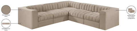 Talia Beige Velvet Performance Fabric Upholstered Sectional, 5-Piece (Style 2)