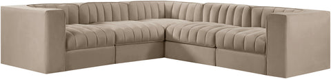 Talia Beige Velvet Performance Fabric Upholstered Sectional, 5-Piece (Style 2)
