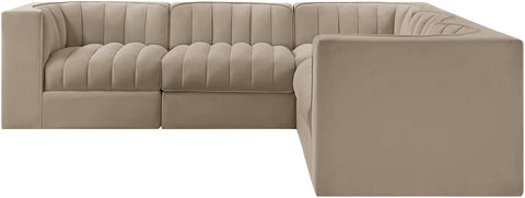Talia Beige Velvet Performance Fabric Upholstered Sectional, 5-Piece (Style 2)