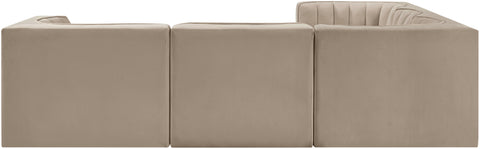 Talia Beige Velvet Performance Fabric Upholstered Sectional, 5-Piece (Style 2)