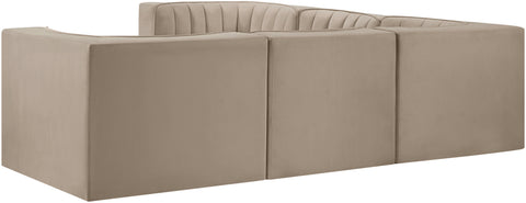 Talia Beige Velvet Performance Fabric Upholstered Sectional, 5-Piece (Style 2)