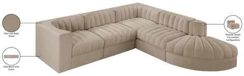 Talia Beige Velvet Performance Fabric Upholstered Sectional, 5-Piece (Style 3)