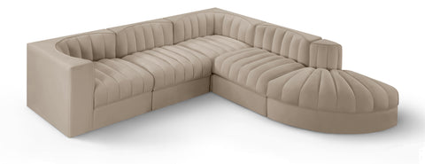 Talia Beige Velvet Performance Fabric Upholstered Sectional, 5-Piece (Style 3)