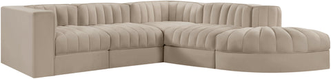 Talia Beige Velvet Performance Fabric Upholstered Sectional, 5-Piece (Style 3)