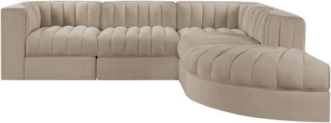 Talia Beige Velvet Performance Fabric Upholstered Sectional, 5-Piece (Style 3)