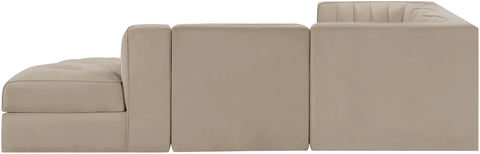 Talia Beige Velvet Performance Fabric Upholstered Sectional, 5-Piece (Style 3)