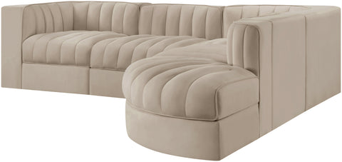 Talia Beige Velvet Performance Fabric Upholstered Sectional, 5-Piece (Style 3)