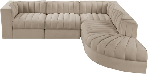 Talia Beige Velvet Performance Fabric Upholstered Sectional, 5-Piece (Style 3)