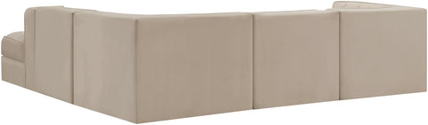 Talia Beige Velvet Performance Fabric Upholstered Sectional, 5-Piece (Style 3)