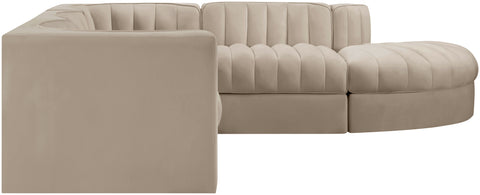 Talia Beige Velvet Performance Fabric Upholstered Sectional, 5-Piece (Style 3)