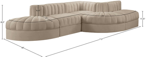 Talia Beige Velvet Performance Fabric Upholstered Sectional, 5-Piece (Style 4)