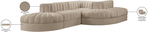 Talia Beige Velvet Performance Fabric Upholstered Sectional, 5-Piece (Style 4)
