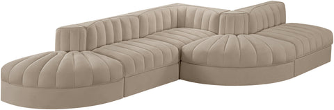 Talia Beige Velvet Performance Fabric Upholstered Sectional, 5-Piece (Style 4)