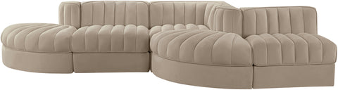 Talia Beige Velvet Performance Fabric Upholstered Sectional, 5-Piece (Style 4)