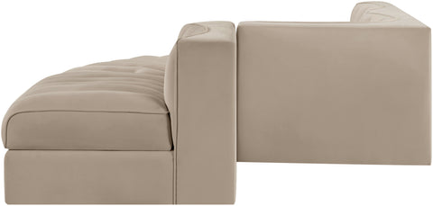 Talia Beige Velvet Performance Fabric Upholstered Sectional, 5-Piece (Style 4)