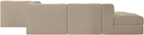 Talia Beige Velvet Performance Fabric Upholstered Sectional, 5-Piece (Style 4)