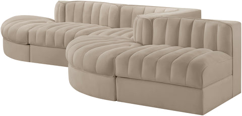 Talia Beige Velvet Performance Fabric Upholstered Sectional, 5-Piece (Style 4)