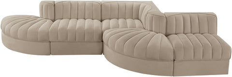 Talia Beige Velvet Performance Fabric Upholstered Sectional, 5-Piece (Style 4)