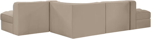 Talia Beige Velvet Performance Fabric Upholstered Sectional, 5-Piece (Style 4)