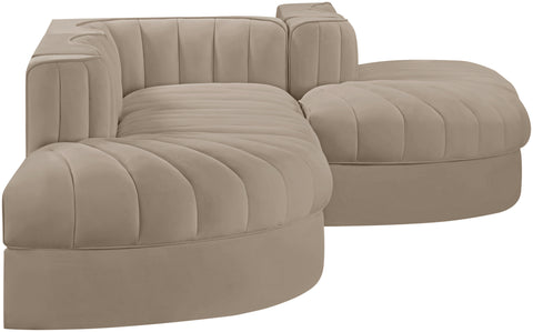 Talia Beige Velvet Performance Fabric Upholstered Sectional, 5-Piece (Style 4)