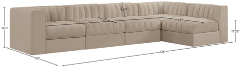 Talia Beige Velvet Performance Fabric Upholstered Sectional, 5-Piece (Style 5)