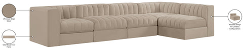 Talia Beige Velvet Performance Fabric Upholstered Sectional, 5-Piece (Style 5)