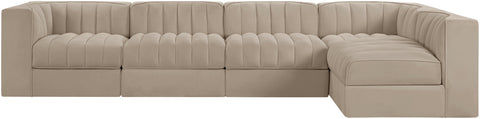 Talia Beige Velvet Performance Fabric Upholstered Sectional, 5-Piece (Style 5)
