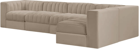 Talia Beige Velvet Performance Fabric Upholstered Sectional, 5-Piece (Style 5)
