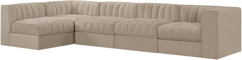 Talia Beige Velvet Performance Fabric Upholstered Sectional, 5-Piece (Style 5)