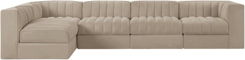 Talia Beige Velvet Performance Fabric Upholstered Sectional, 5-Piece (Style 5)