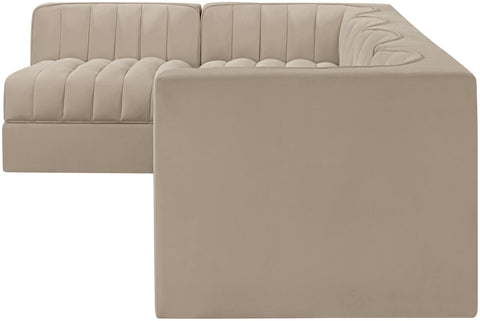 Talia Beige Velvet Performance Fabric Upholstered Sectional, 5-Piece (Style 5)