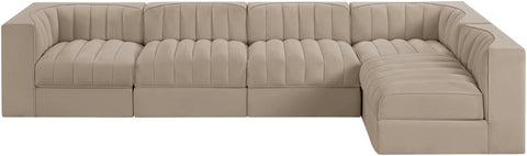 Talia Beige Velvet Performance Fabric Upholstered Sectional, 5-Piece (Style 5)