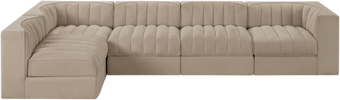 Talia Beige Velvet Performance Fabric Upholstered Sectional, 5-Piece (Style 5)