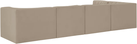 Talia Beige Velvet Performance Fabric Upholstered Sectional, 5-Piece (Style 5)