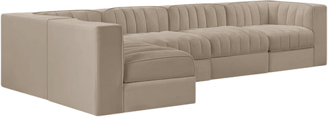 Talia Beige Velvet Performance Fabric Upholstered Sectional, 5-Piece (Style 5)